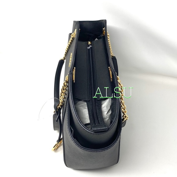 Michael Kors Large Chain Shoulder Tote Black Le - Picture 8 of 13